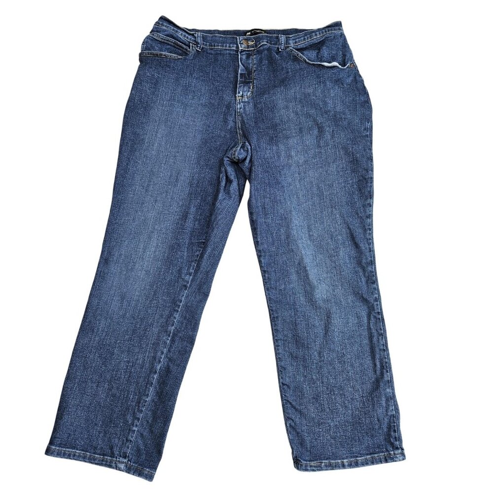Lee Relaxed Straight Jeans Womens 16W Petite Blue‎ Medium Wash High Rise Denim